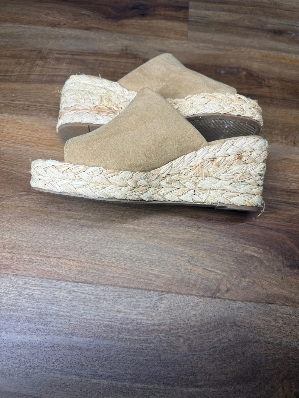 VENUS Beige Suede Espadrille Wedge Mule